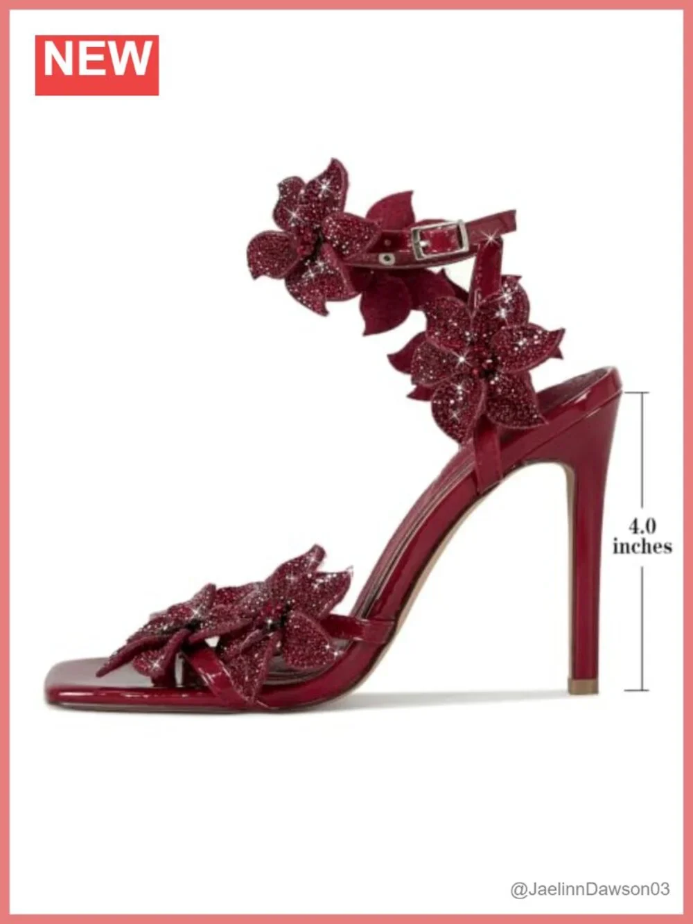 Rhinestone Flower Stiletto Heels Sandals Women Patent Leather Ankle Strap